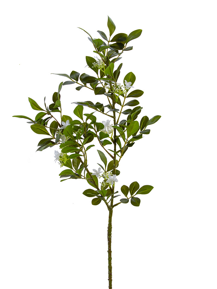 30" Crab Apple Branch, Green w/ White Blooms