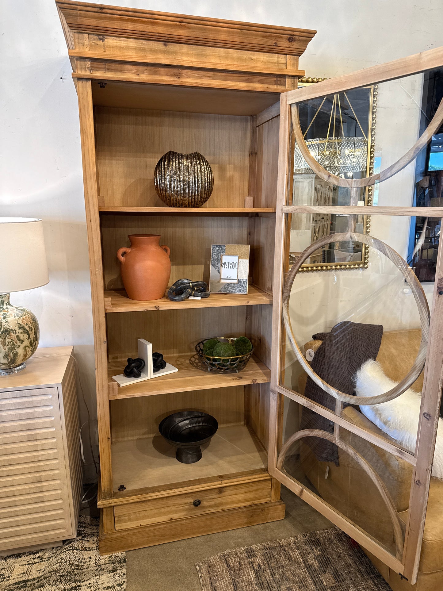 Alex Solid Elm and Glass Display Cabinet