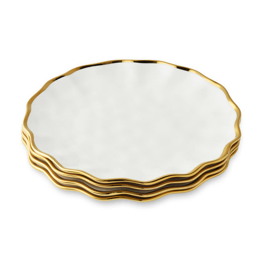 Scalloped White & Gold Dinner Plate 11"