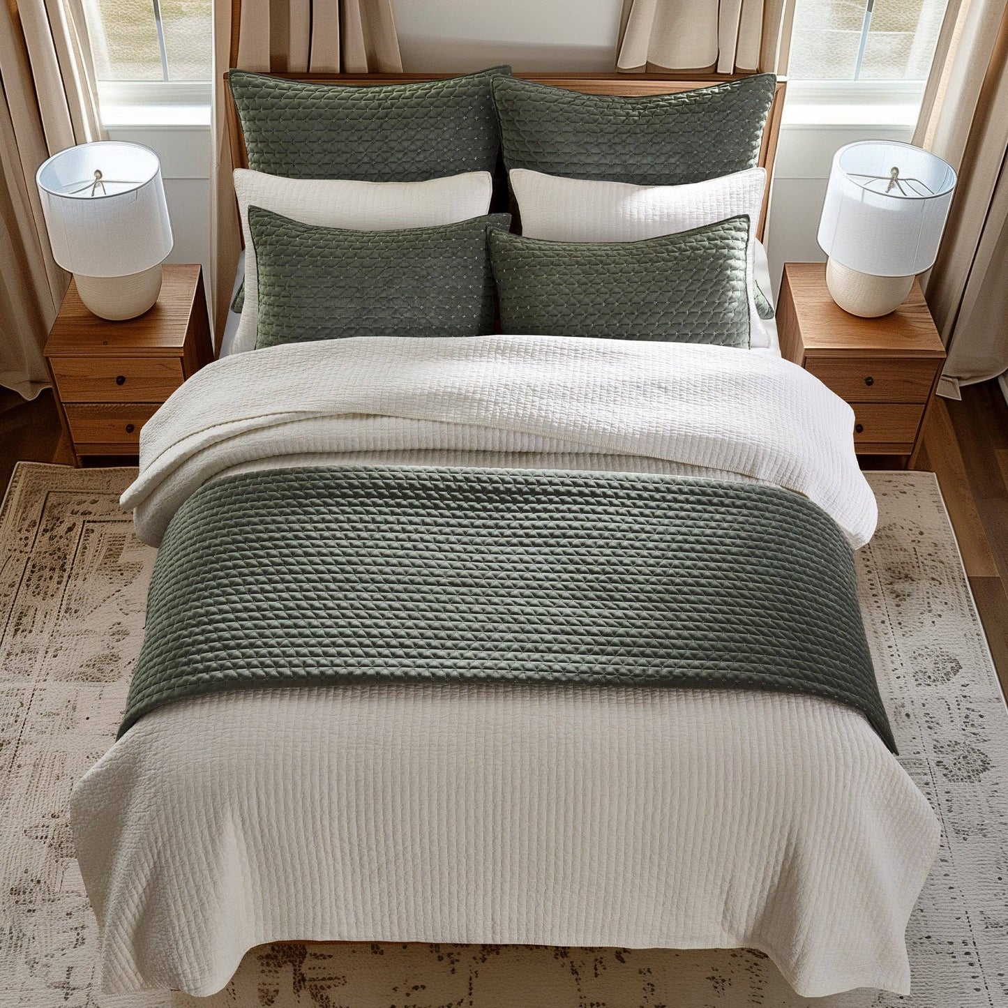 Green Velvet Stitch Euro Sham, Set of 2
