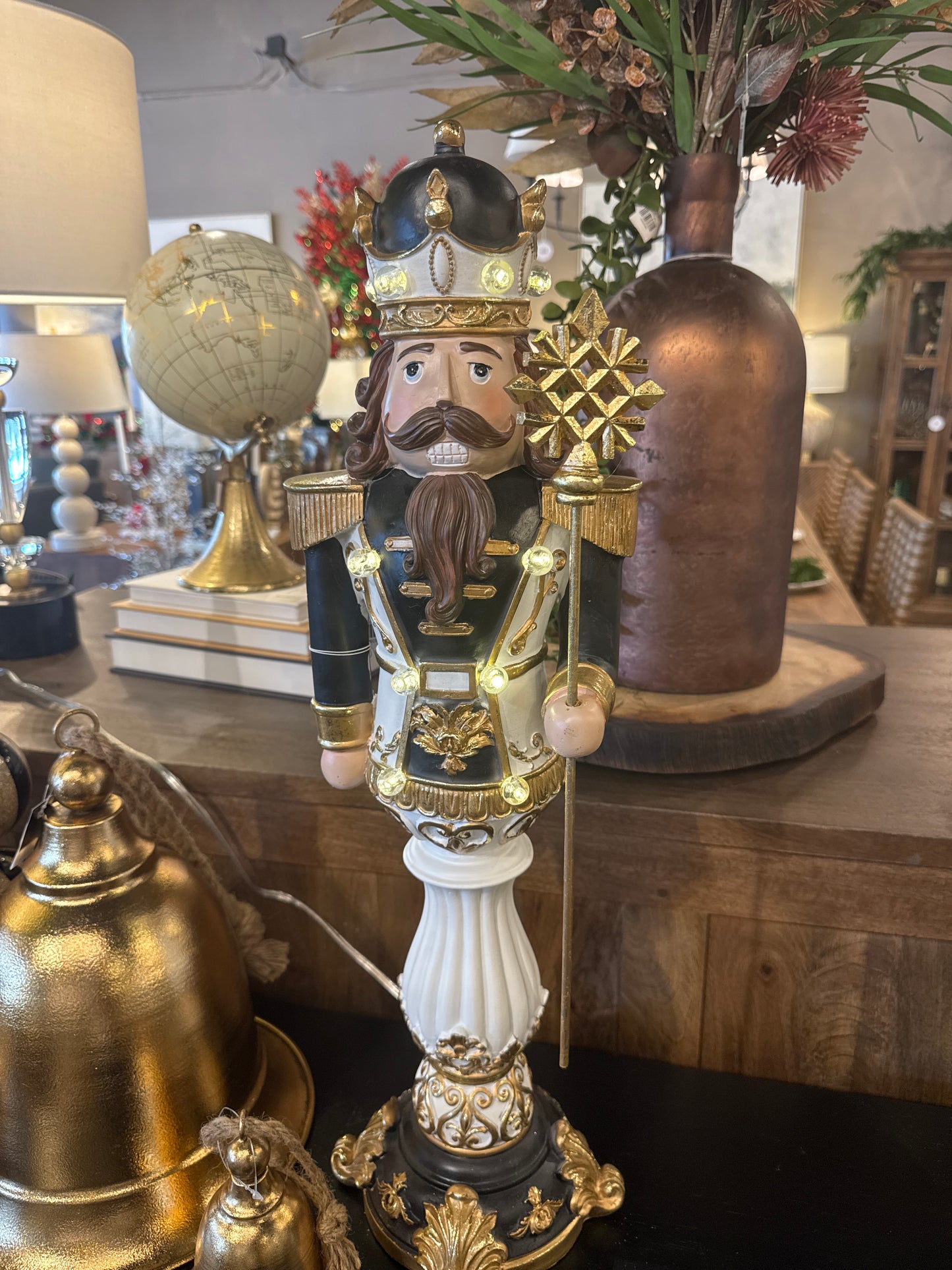 26.5" Black Gold & White LED Soldier Holding Staff