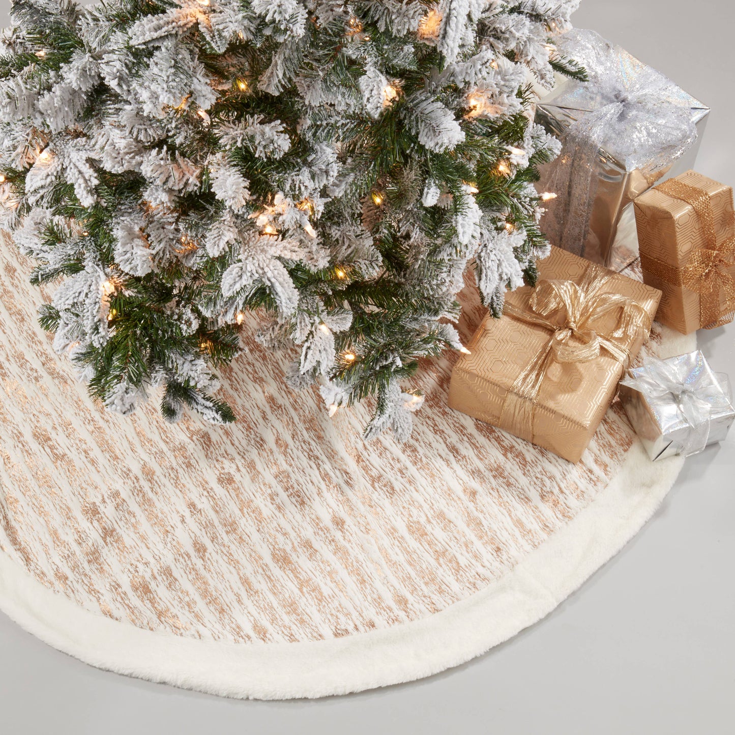 Gold Frost Foil Print Faux Fur Tree Skirt