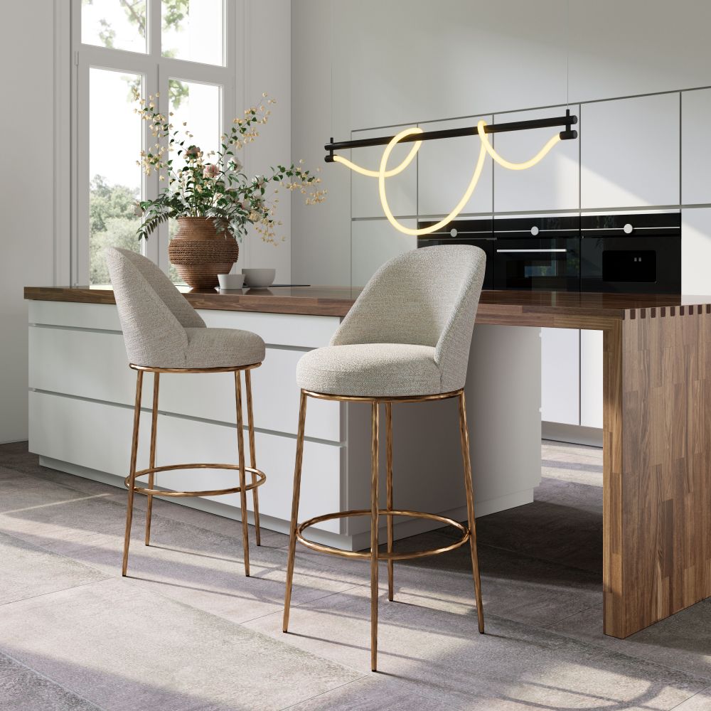Hadley Swivel Barstool, Beige & Gold