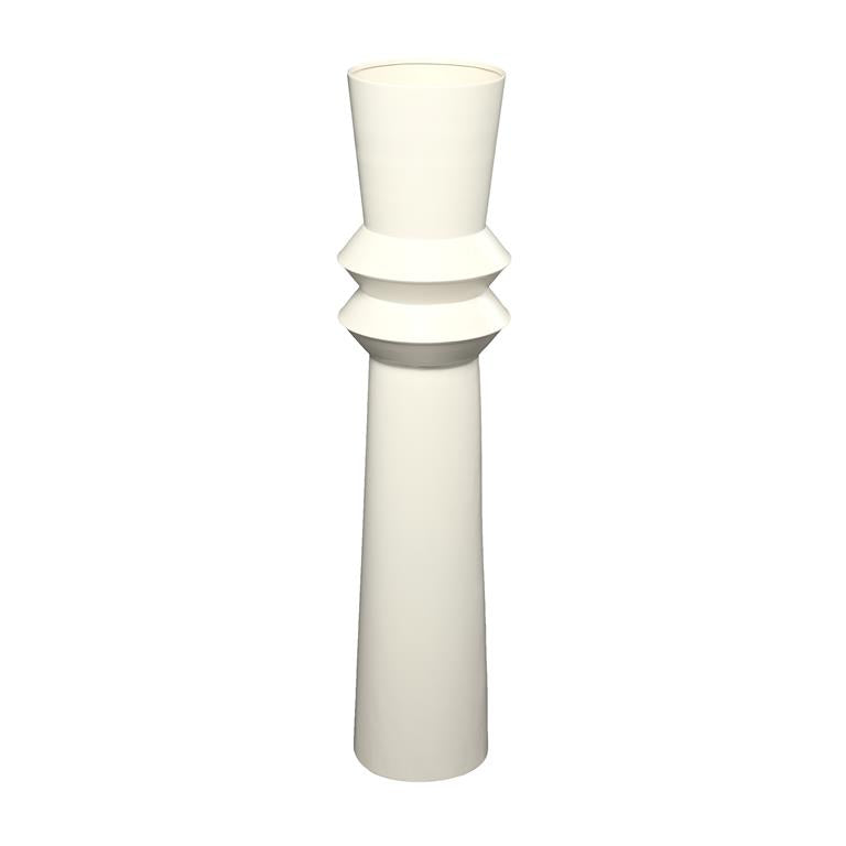 Tall Cream Metal Fluted Floor Vase