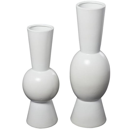 Abstract Fluted Round Vase, White (Various Sizes)