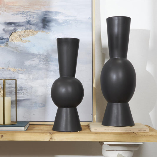 Abstract Fluted Round Vase, Black (Various Sizes)