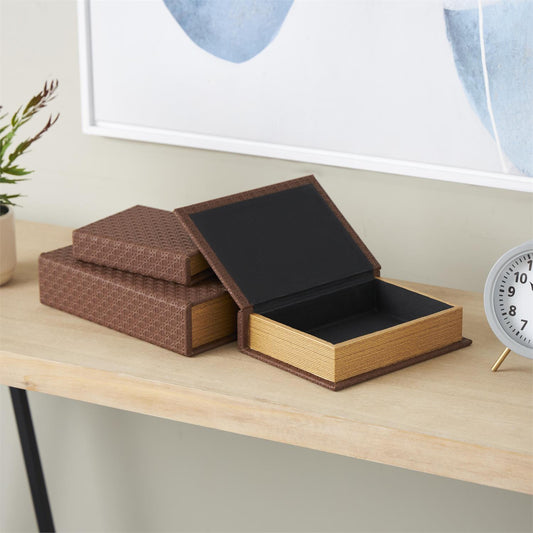 Luxe Brown Storage Books, Set of 3