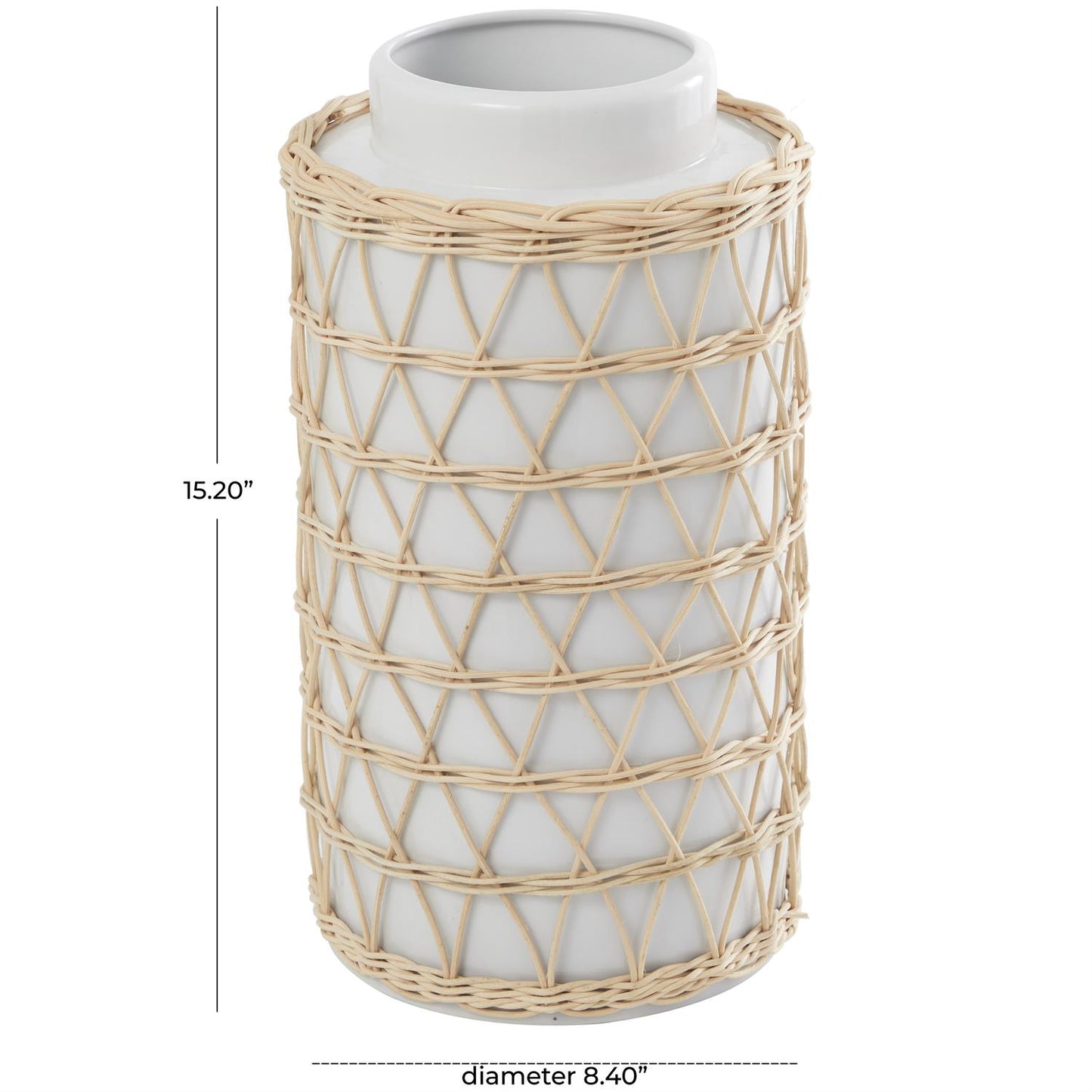 White Vase with Woven Rattan Exterior