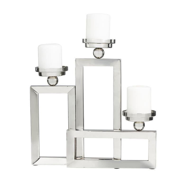 Silver Stainless Steel Geometric Candelabra