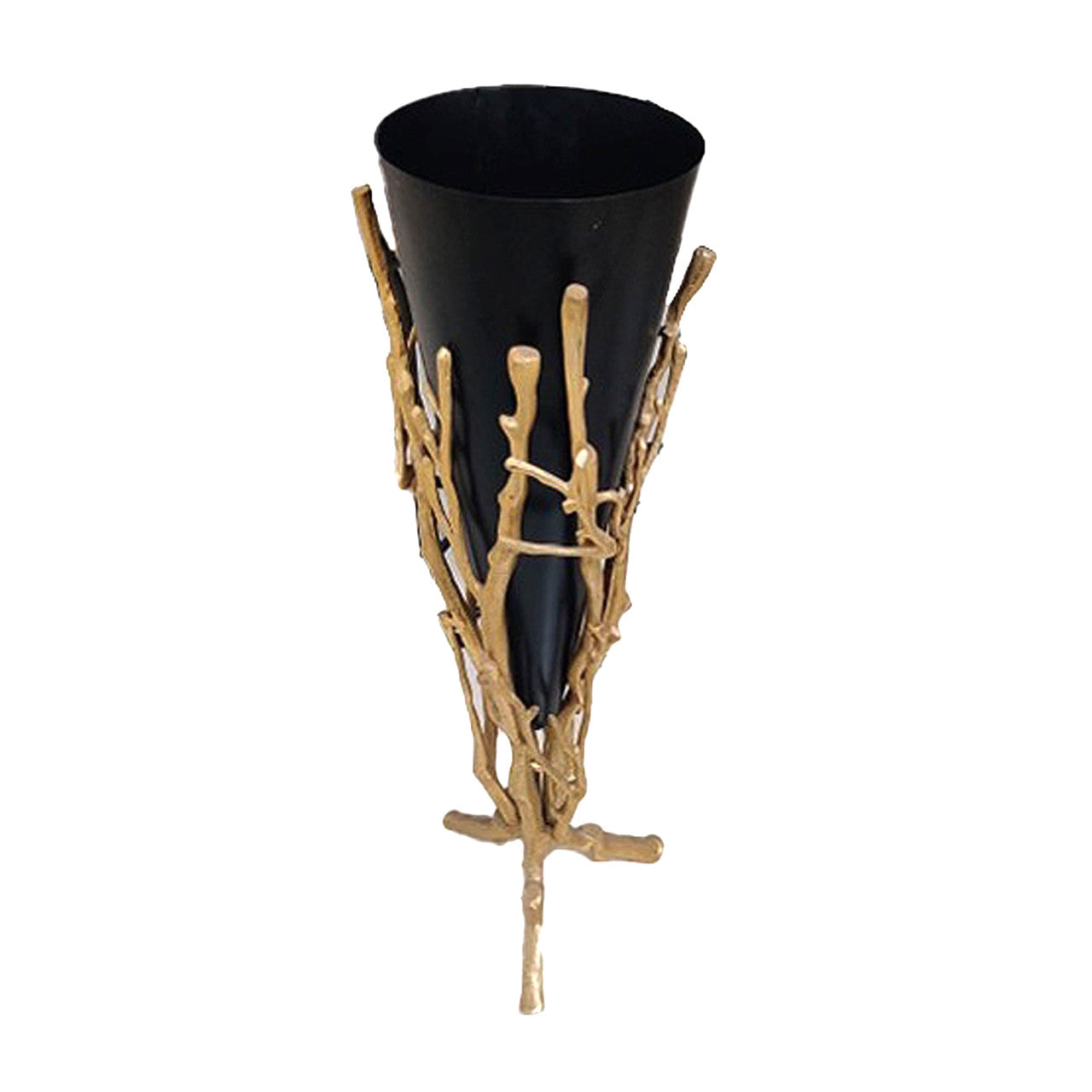 Black Coral Glass & Metal Vase