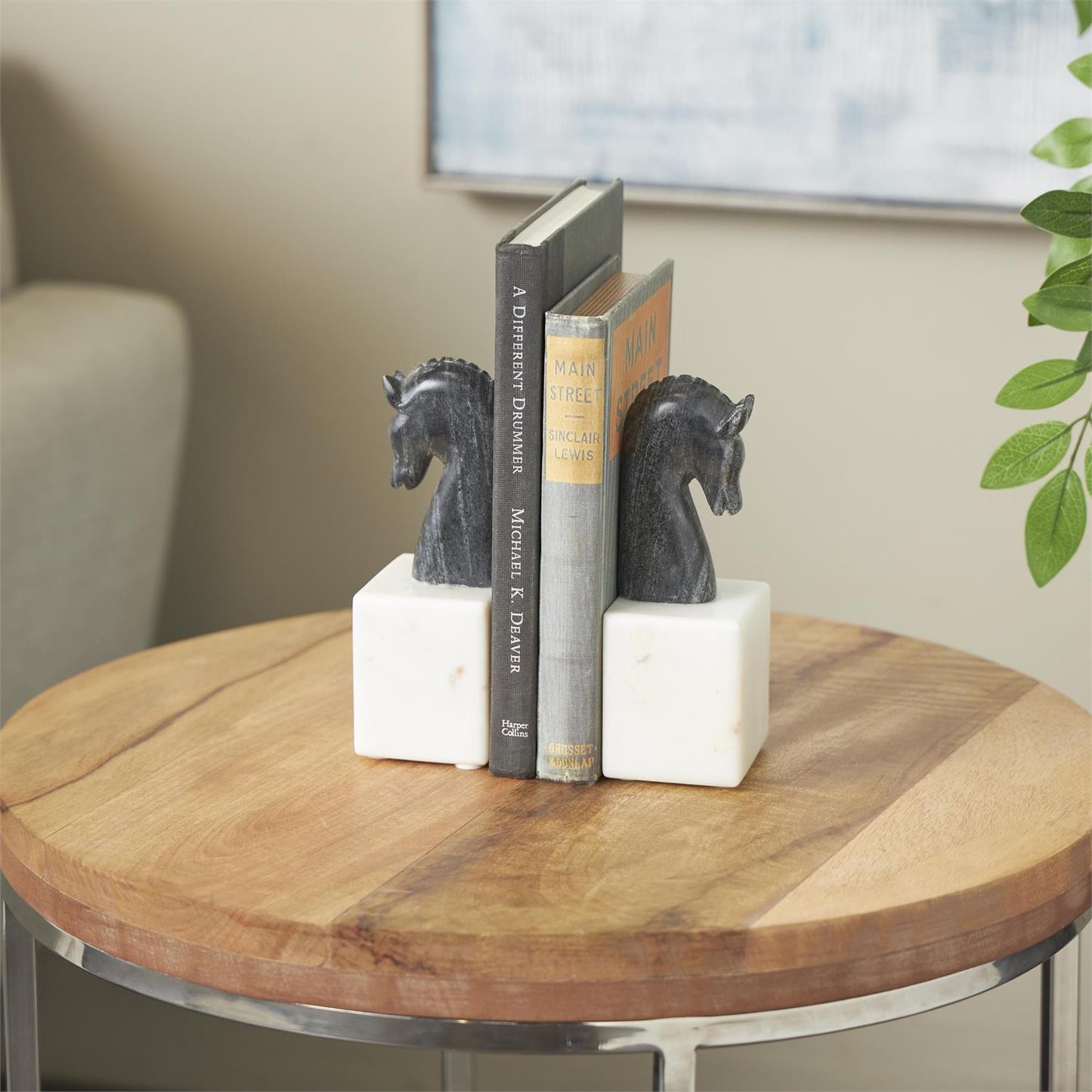 Black Marble Horse Bookends