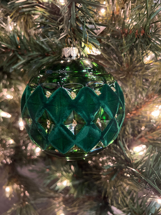 Emerald Glass Flock Diamond Ornament (Various Styles)