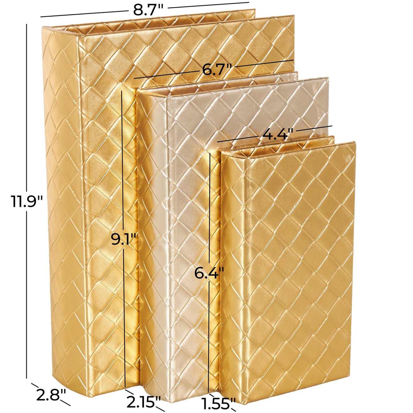 Metallic Diamond Book Boxes, Set of 3