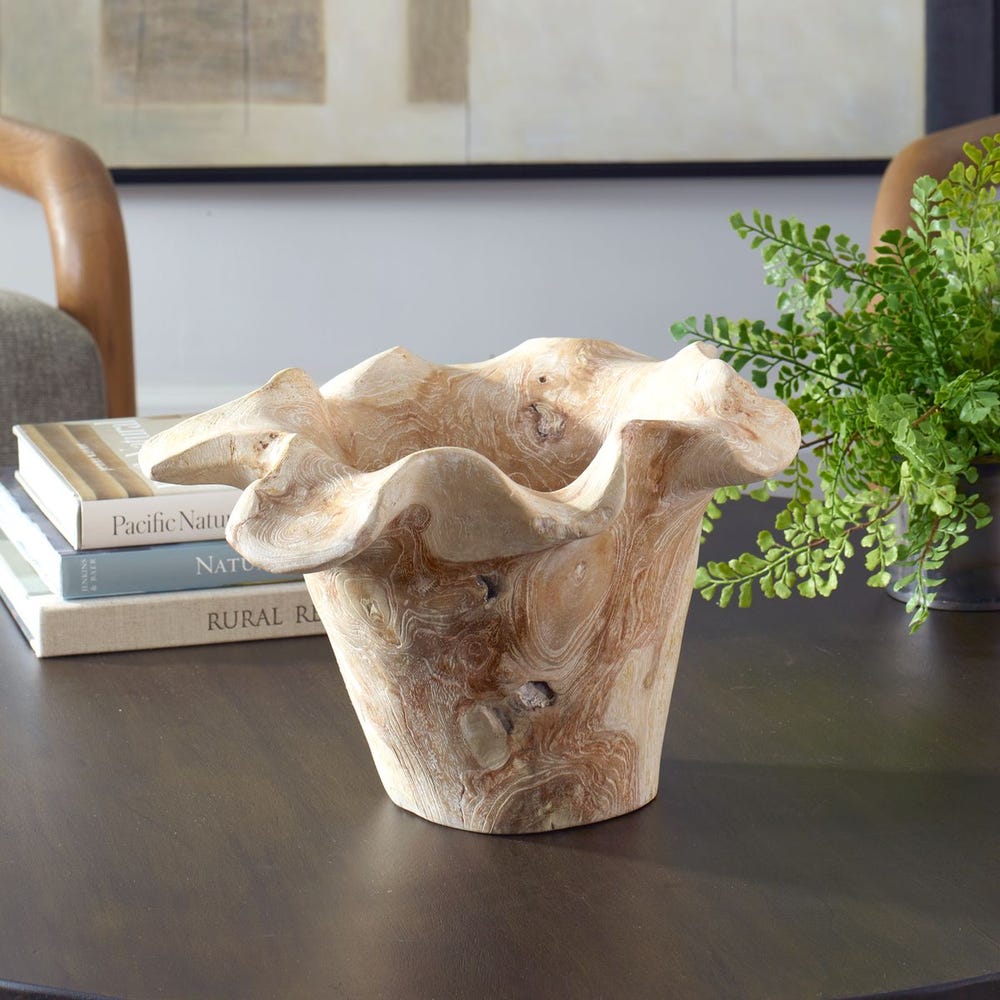 Teak Flow Bowl, White Wash