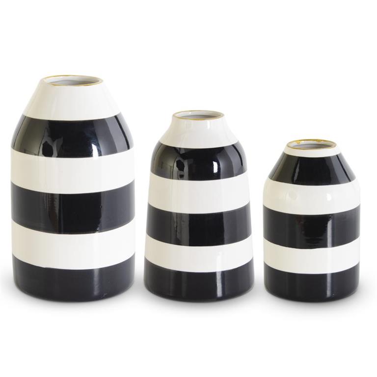 Black & White Striped Ceramic Vase (Various Sizes)
