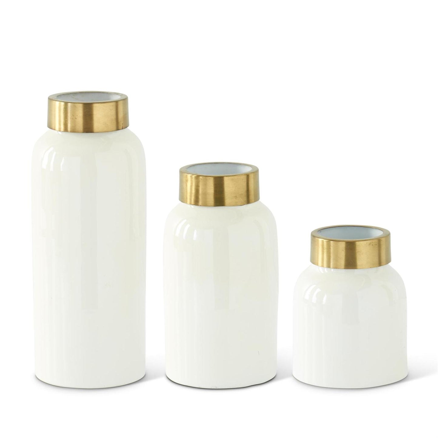 Gold Rim White Enamel Metal Vase (Various Sizes)