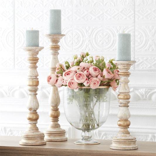 Carved Wood Spindle Candle, Set of 3