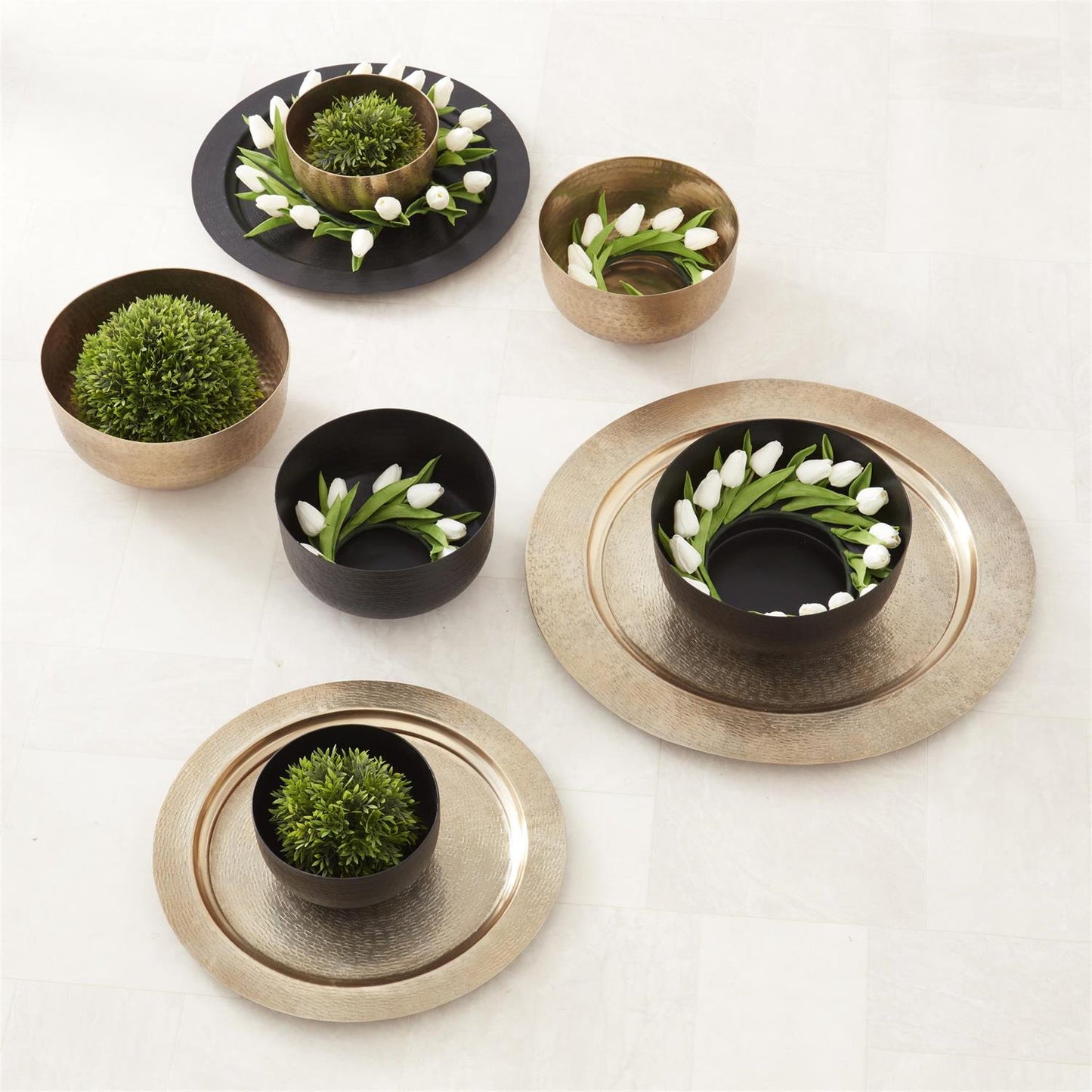 Set of 2 Textured Gold Rimmed Trays