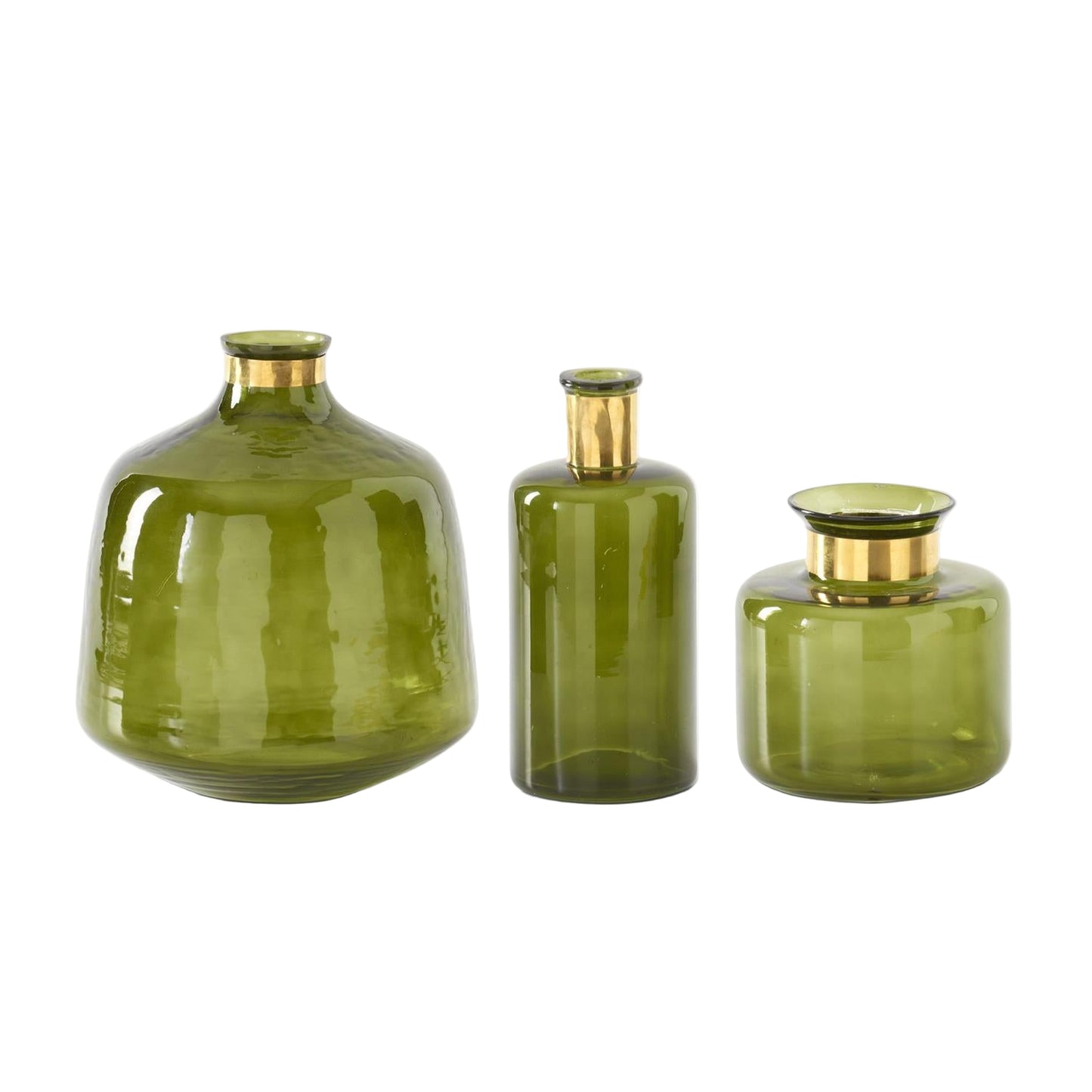Green Glass Vase w/ Gold Fittings (Various Sizes)