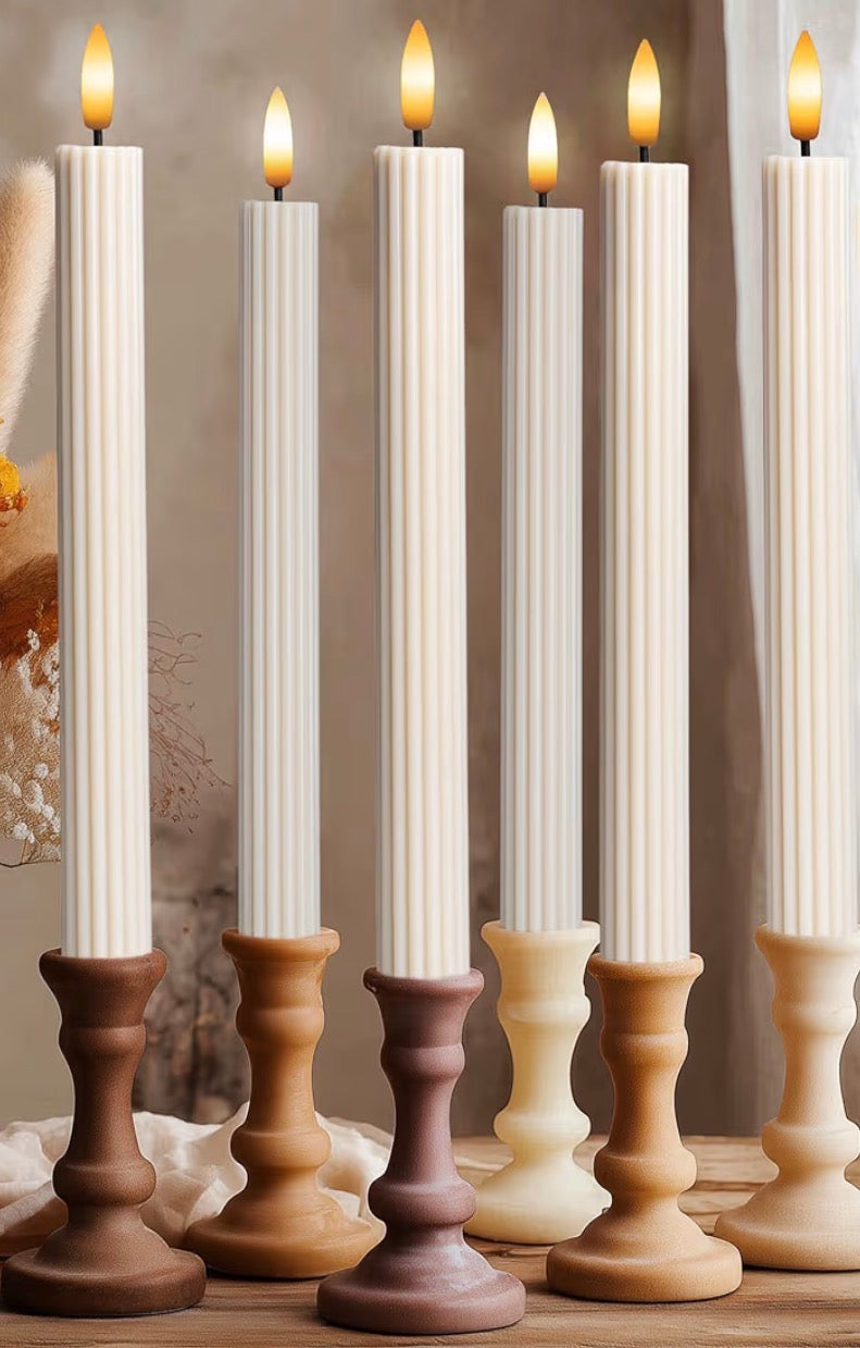 Set of 2 Ivory Lined LED Tapered Candles