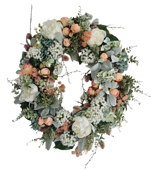 Everyday Wreath With Peach Roses