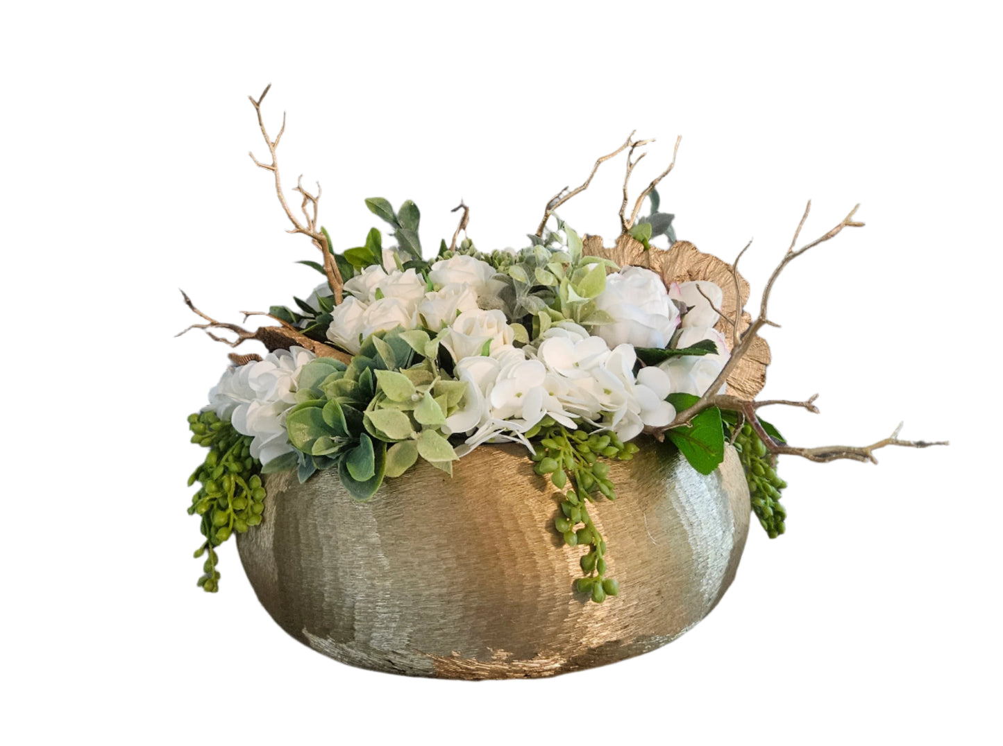 Neutral Centerpiece with Gold Branch Accents
