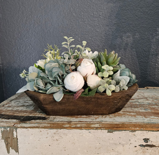 Teal And Cream Small Doughbowl Arrangement