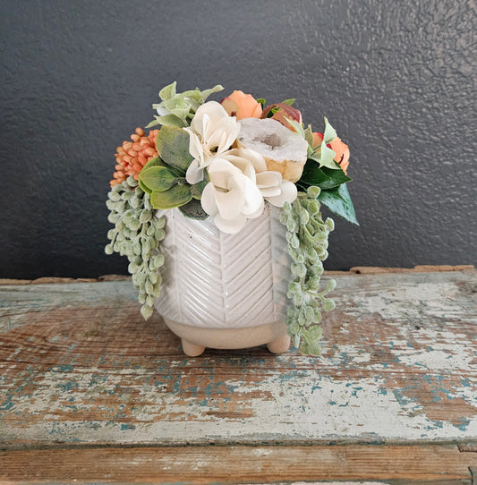 Orange Rose Sit Around with Clear Geode