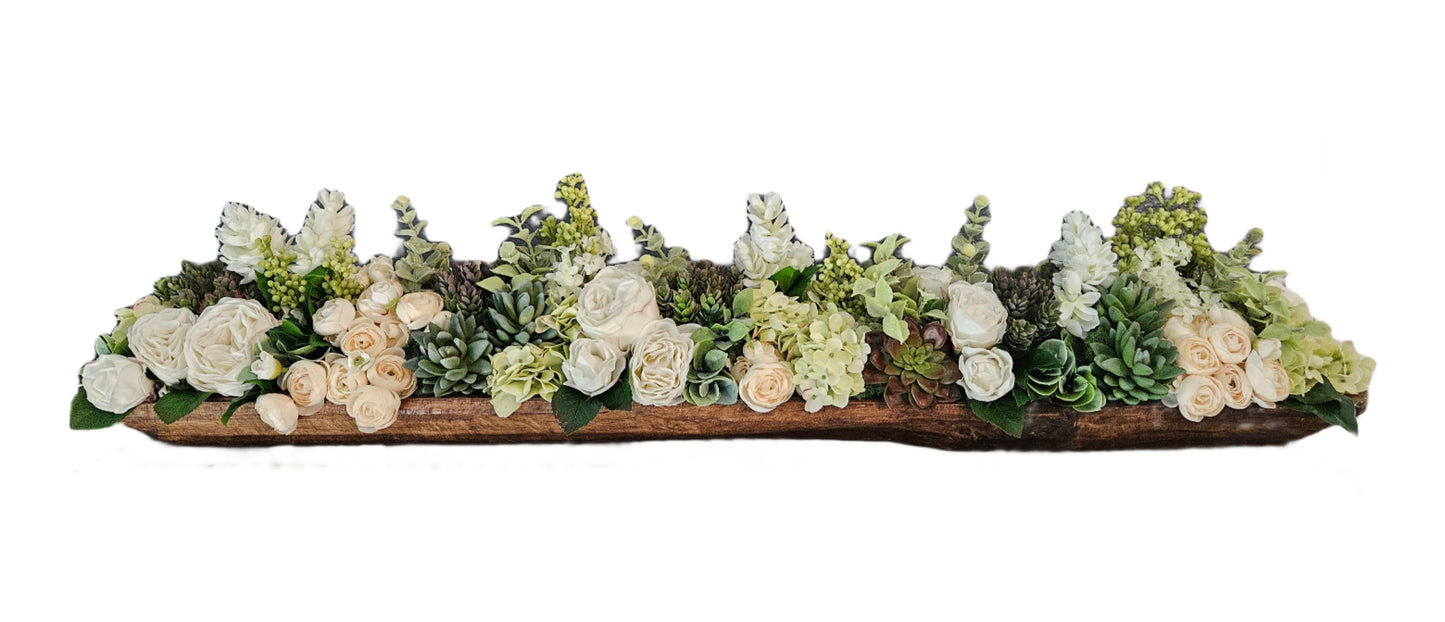 Neutral Doughbowl Arrangement with Hops and Lilac