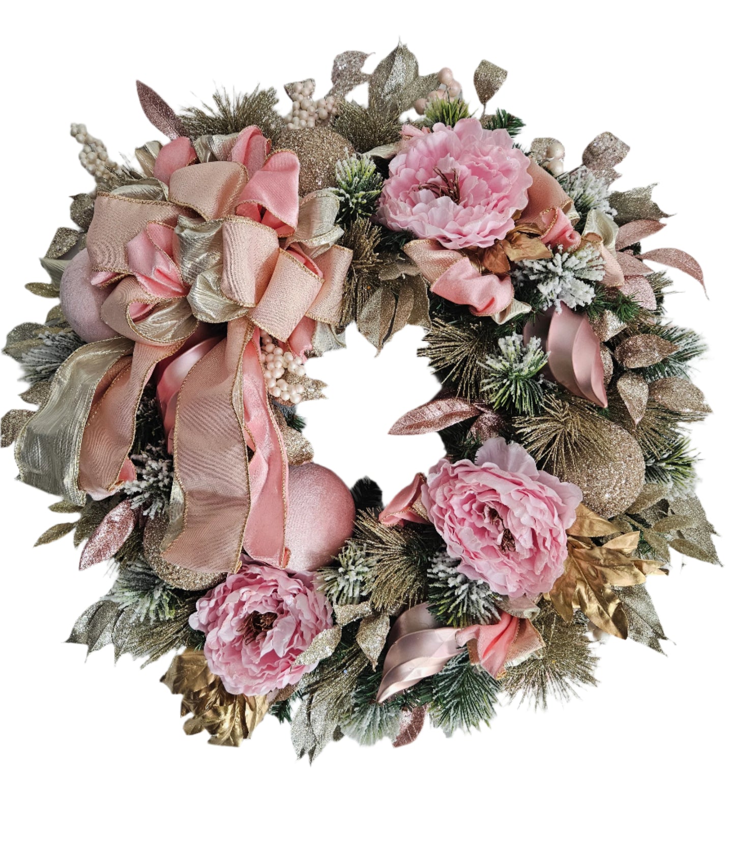 Pink Peonies Christmas Wreath