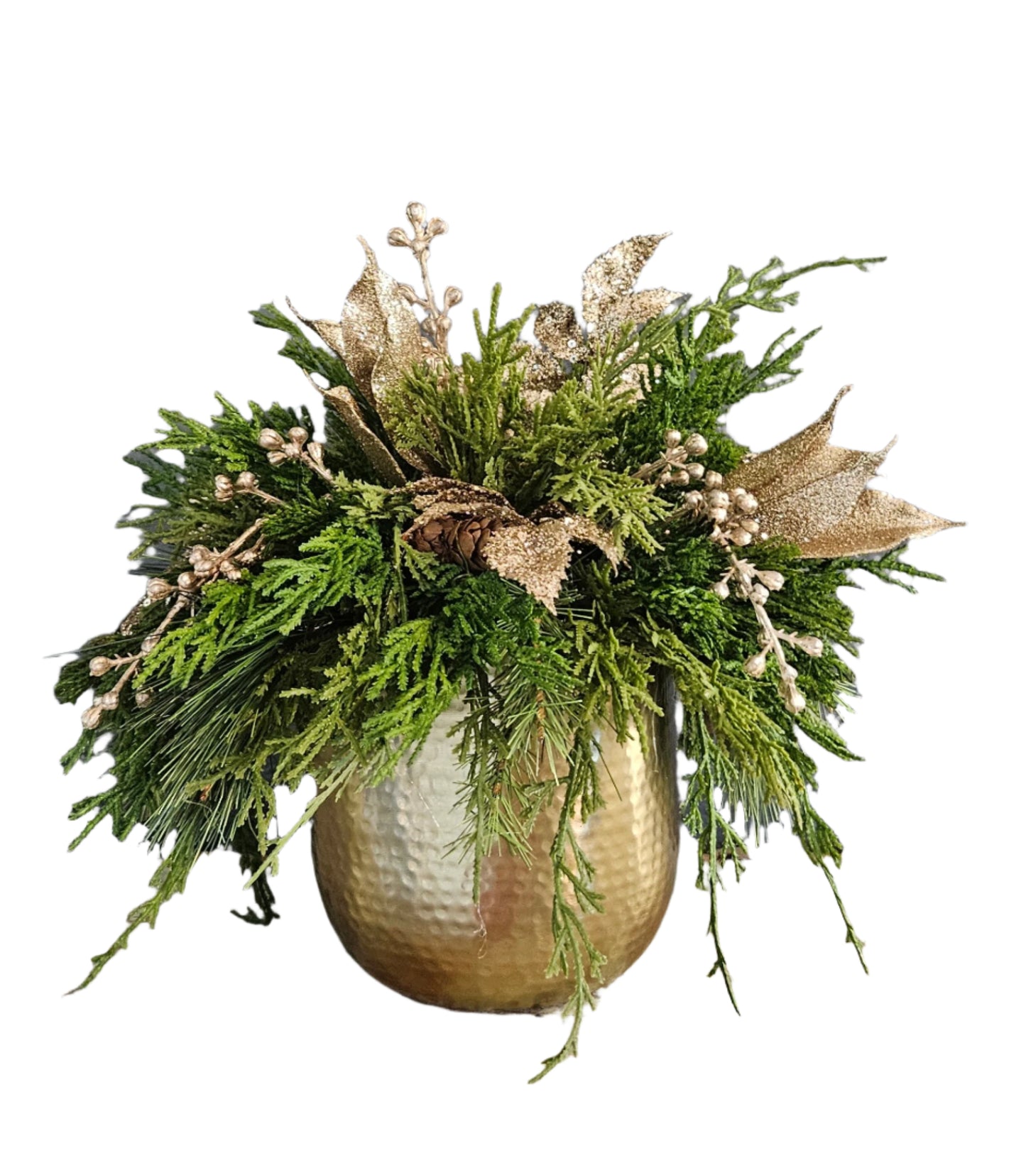 Gold & Greenery in Gold Metal Container