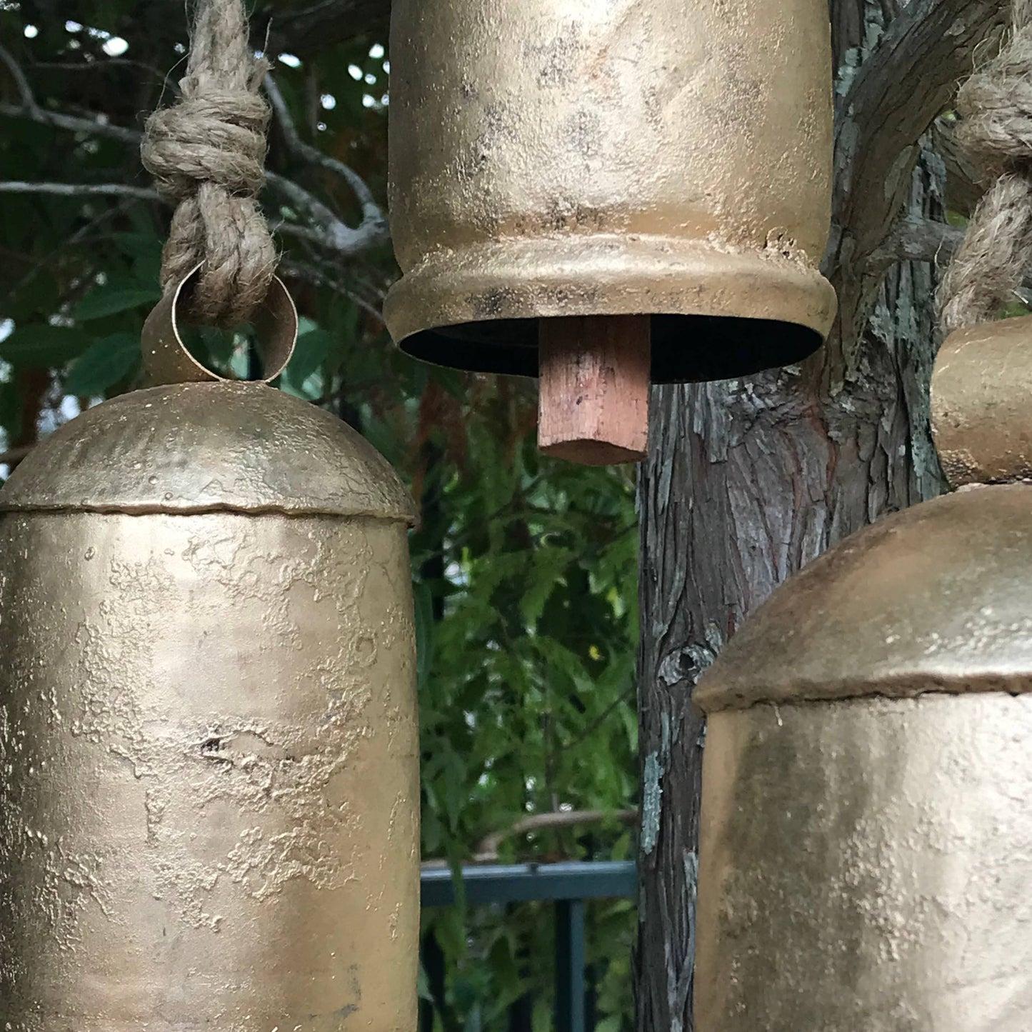 Set of 3 Upcycled Metal Gold Bells