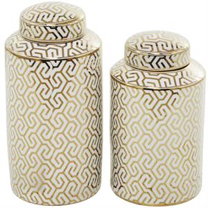 Gold Geometric Lidded Jars, Set of 2