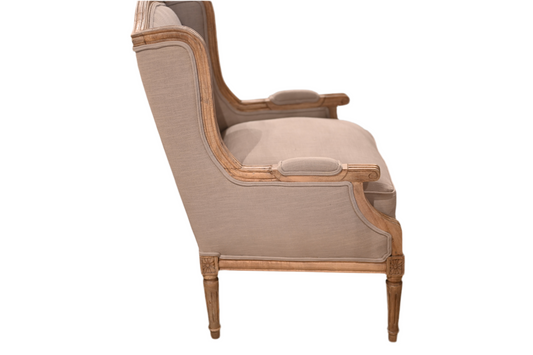 Gray Cotton & Mango Wood Wing Chair