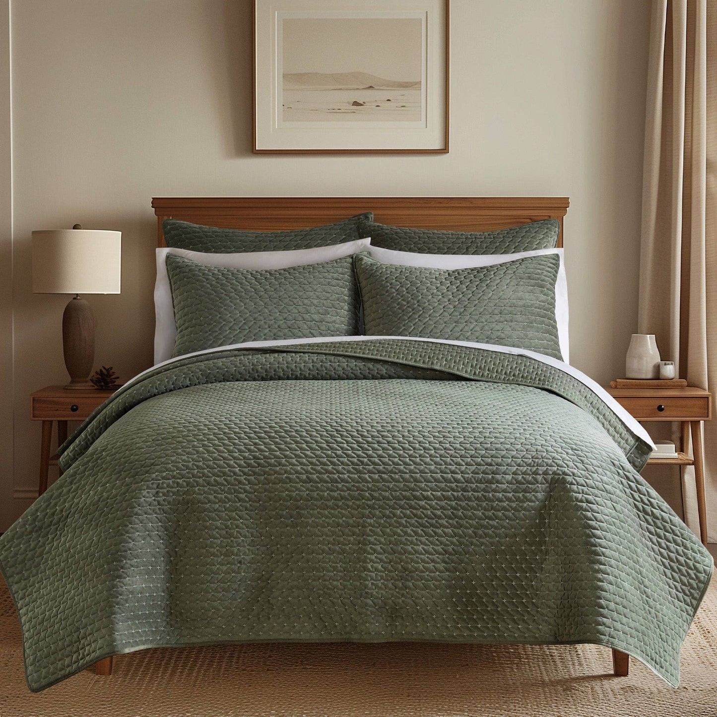 Green Velvet Stitch Euro Sham, Set of 2