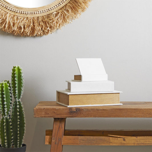 White Linen Storage Books, Set of 3