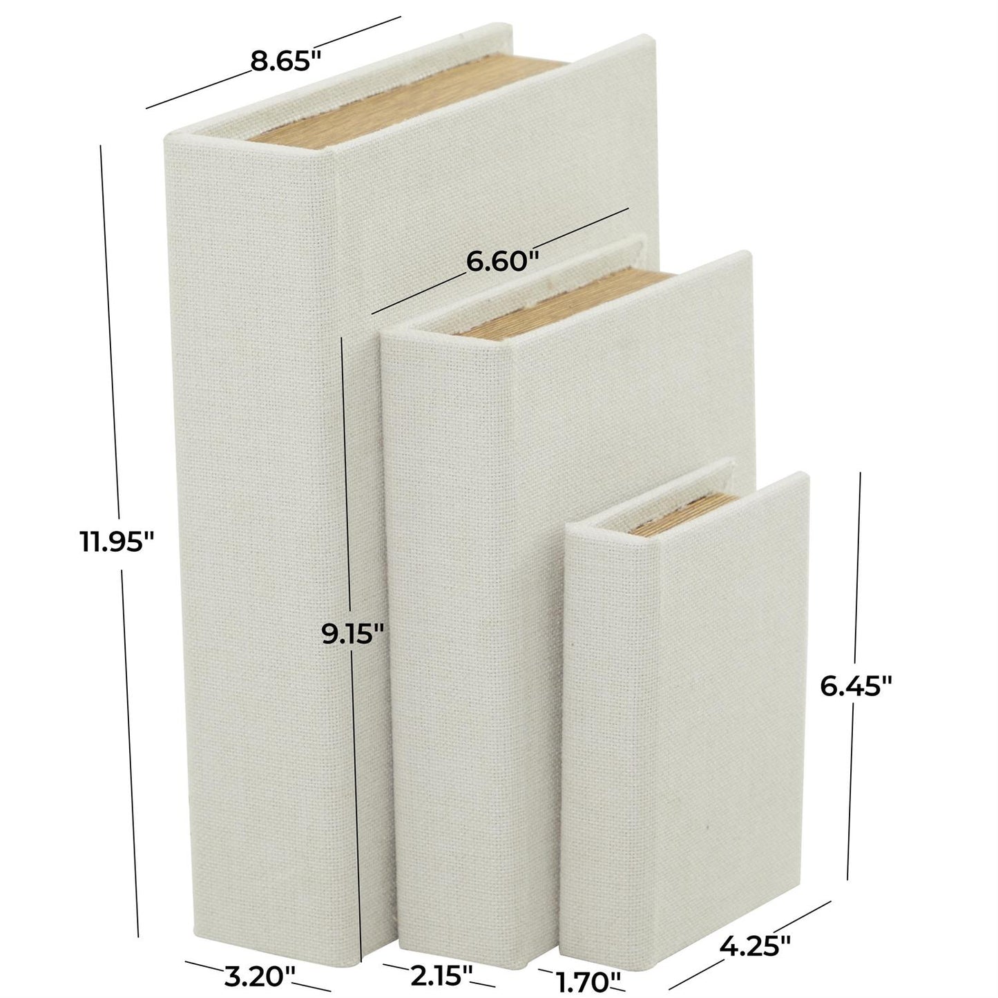 White Linen Storage Books, Set of 3