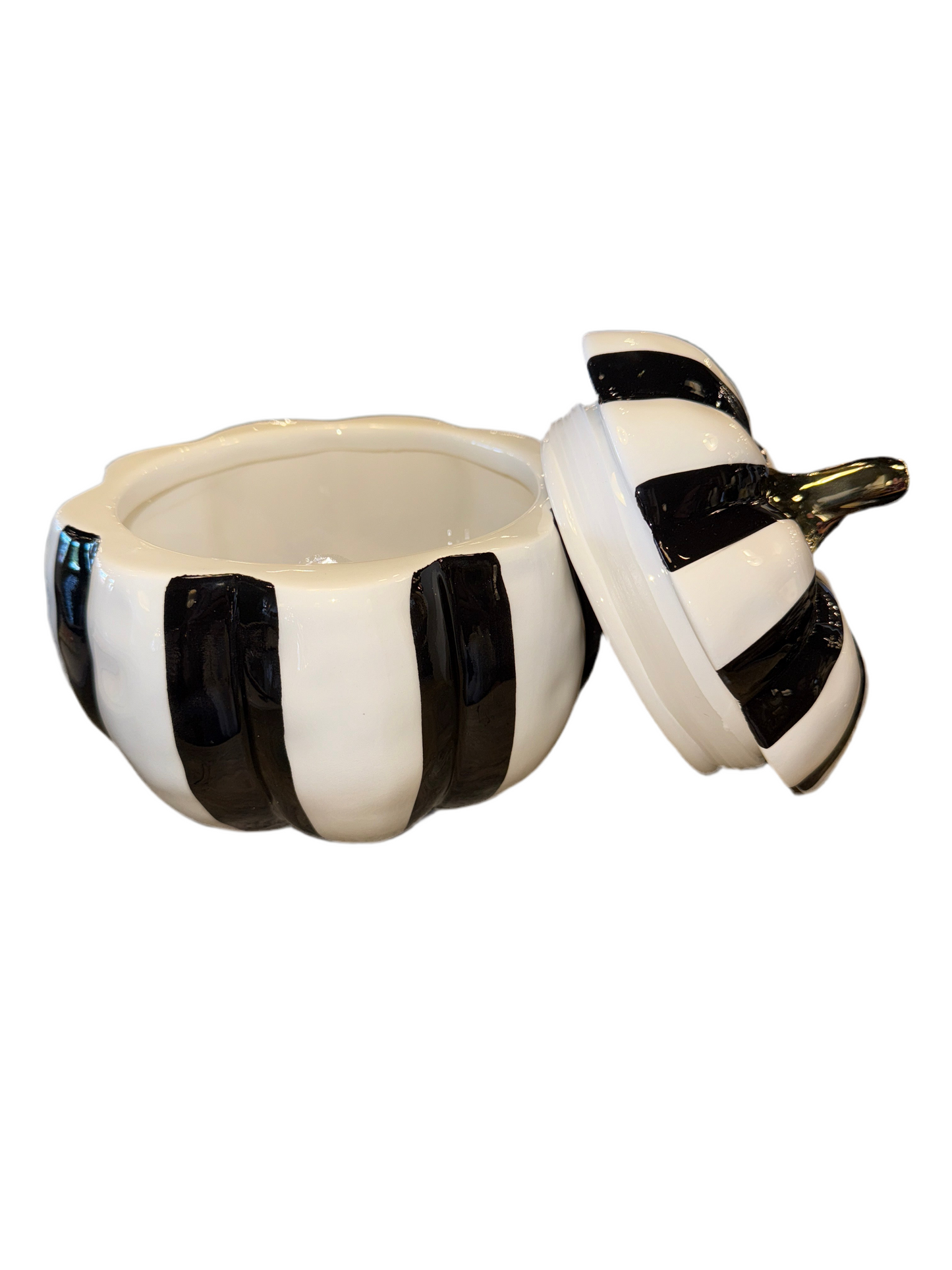 Black & White Striped Pumpkin with Gold Stem
