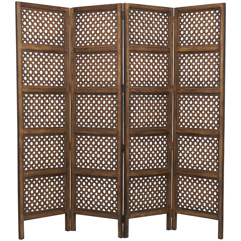 Brown Wood 4 Panel Screen