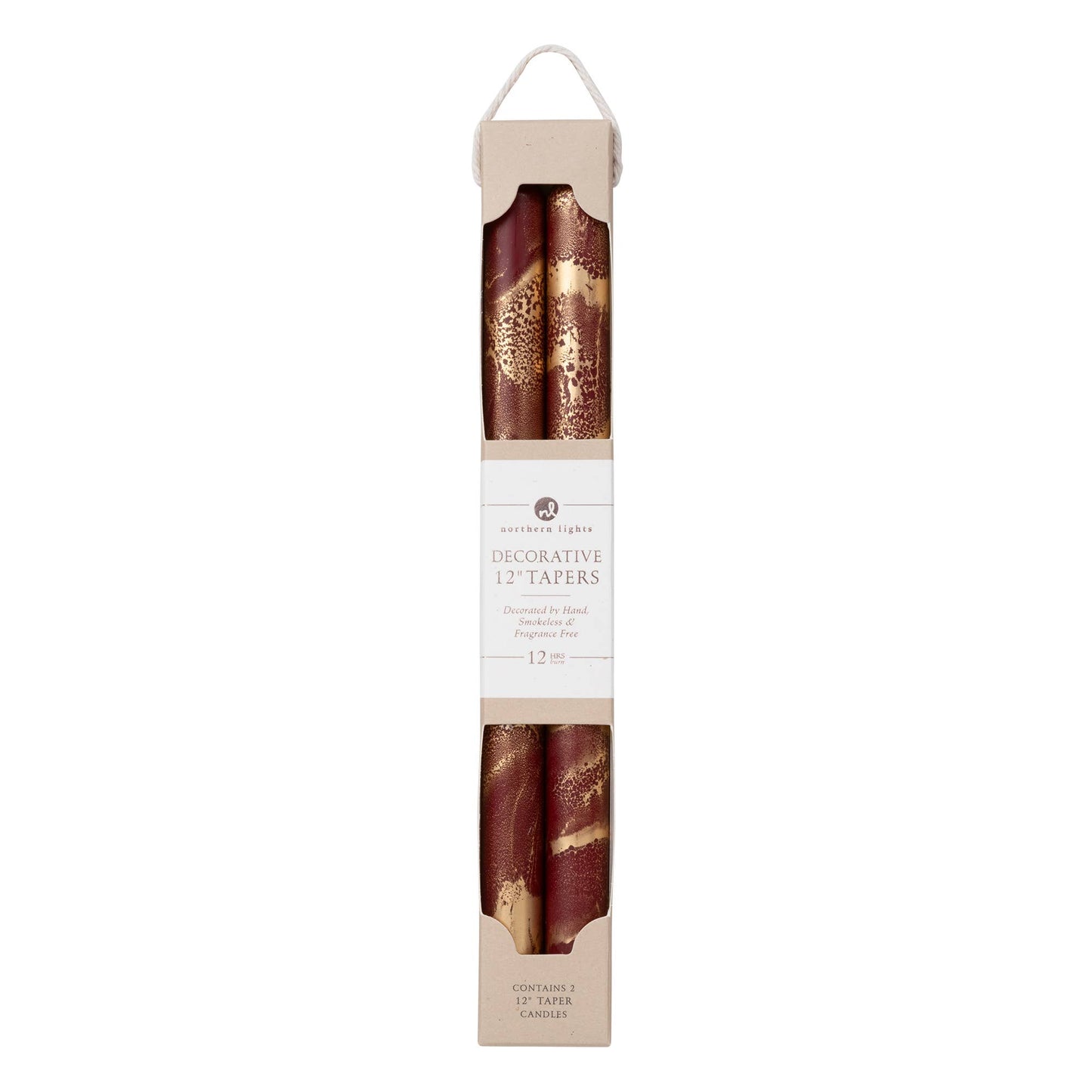 12" Bordeaux w/ Gold Taper Candles (Pack of 2)