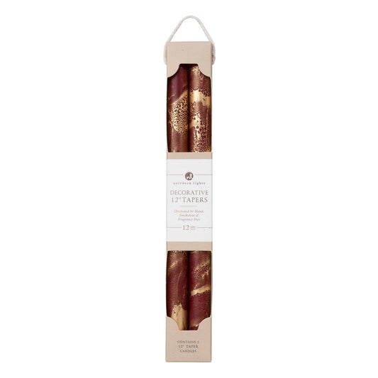 12" Bordeaux w/ Gold Taper Candles (Pack of 2)