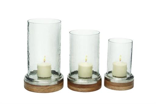 Brown Wood Pillar Hurricanes, Set of 3