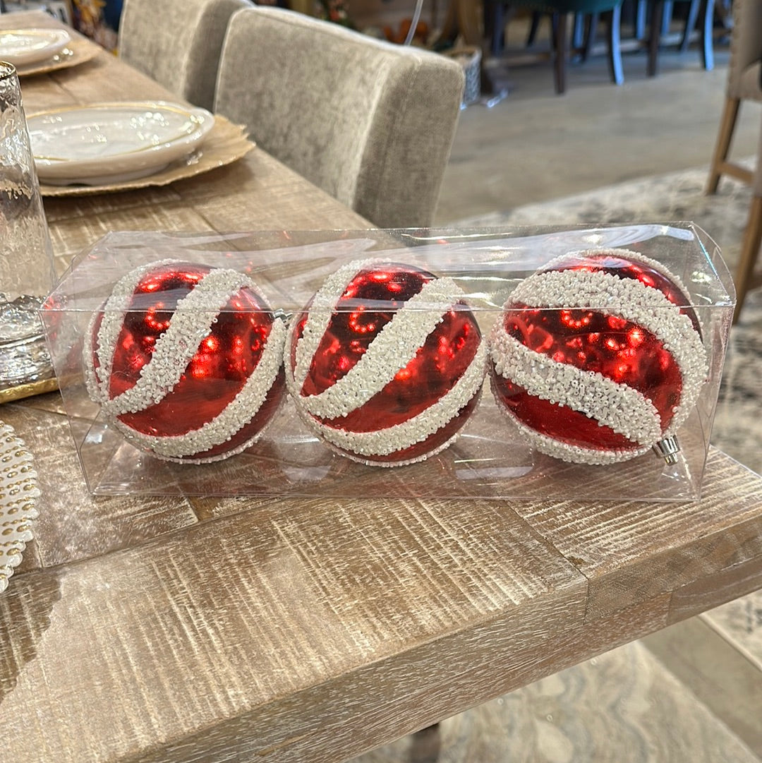 Snow Candy Swirl Ball Ornament, Box of 3