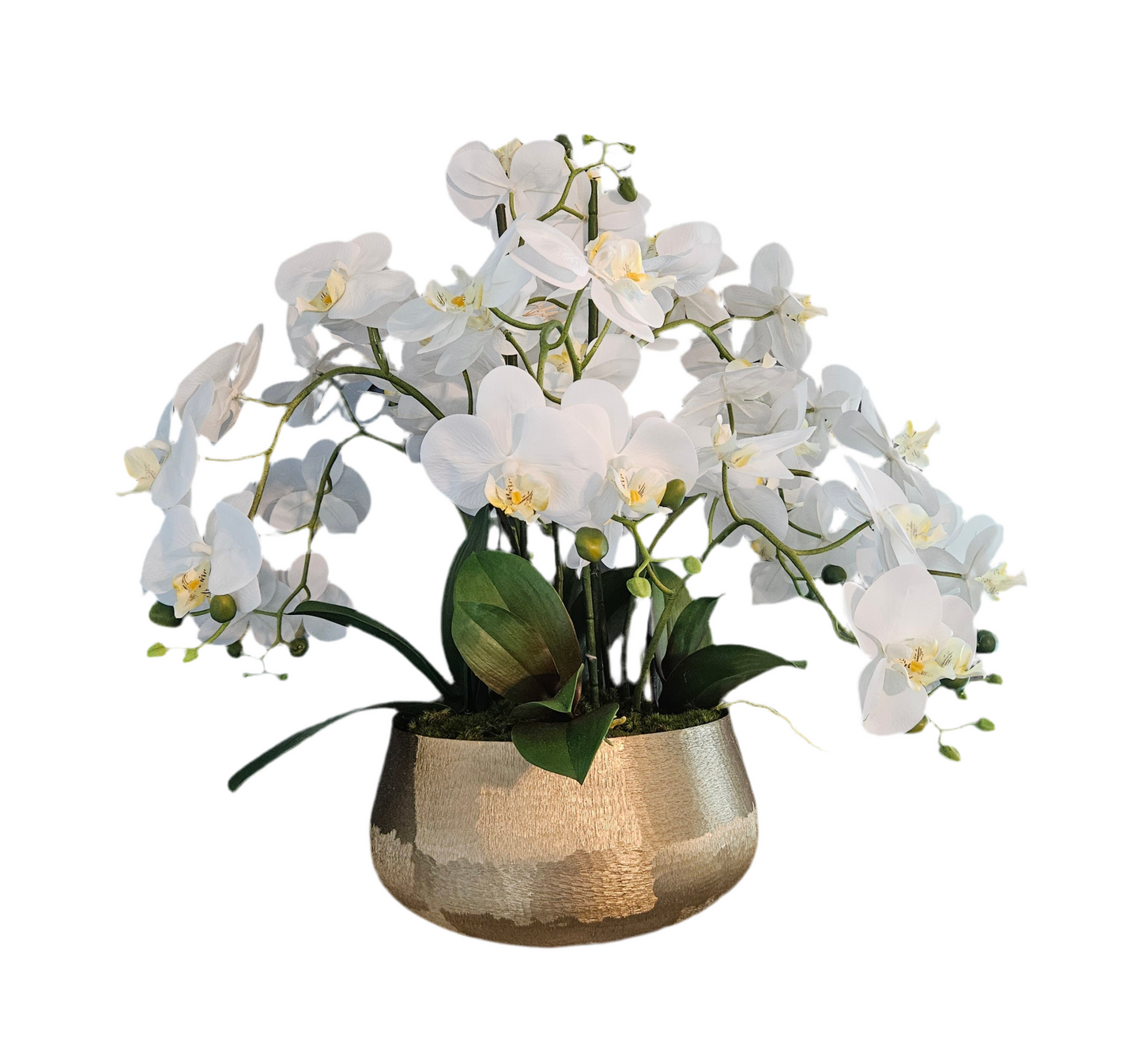 Orchid Centerpiece in Textured Gold Bowl