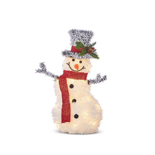 Flocked Tinsel Lighted Snowman