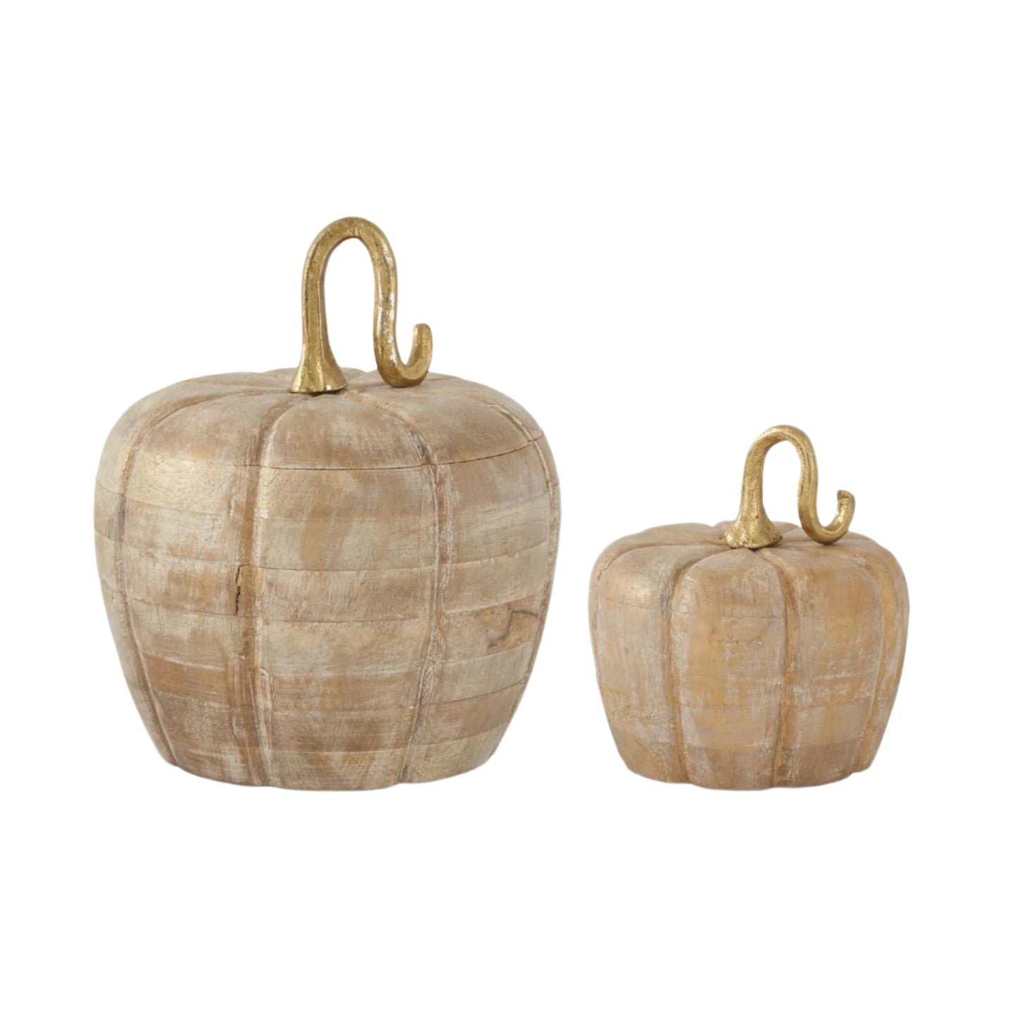 Distressed White & Gold Washed Wood Pumpkin (Various Sizes)