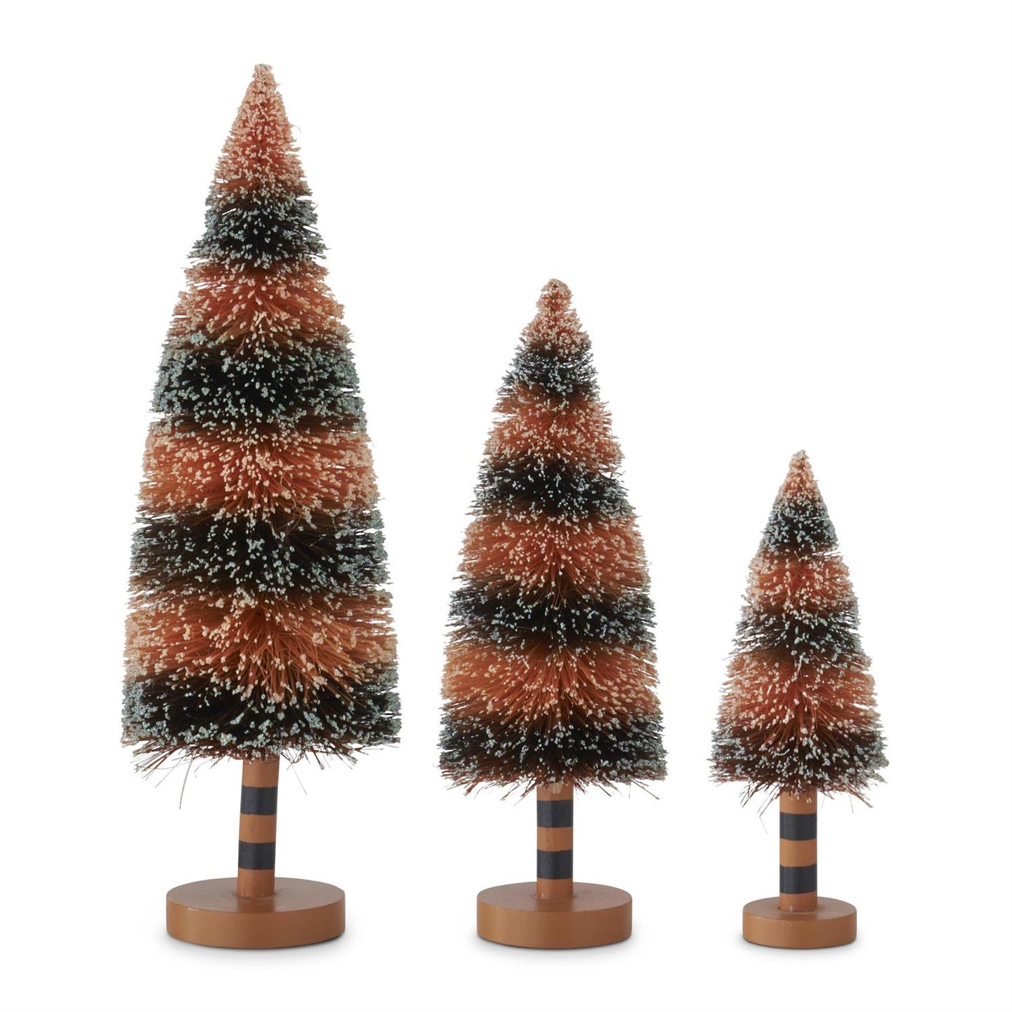 S/3 Glittered Orange & Black Striped Bottle Trees