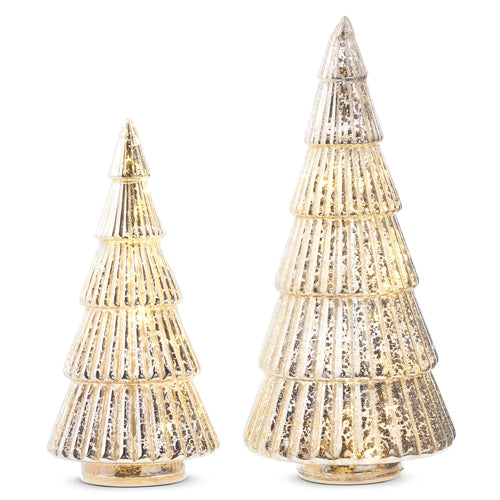 Champagne Ribbed Lighted Glass Tree (Various Sizes)