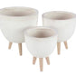 White Fiberclay Planter with Wood Legs (Various Sizes)