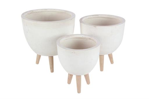 White Fiberclay Planter with Wood Legs (Various Sizes)